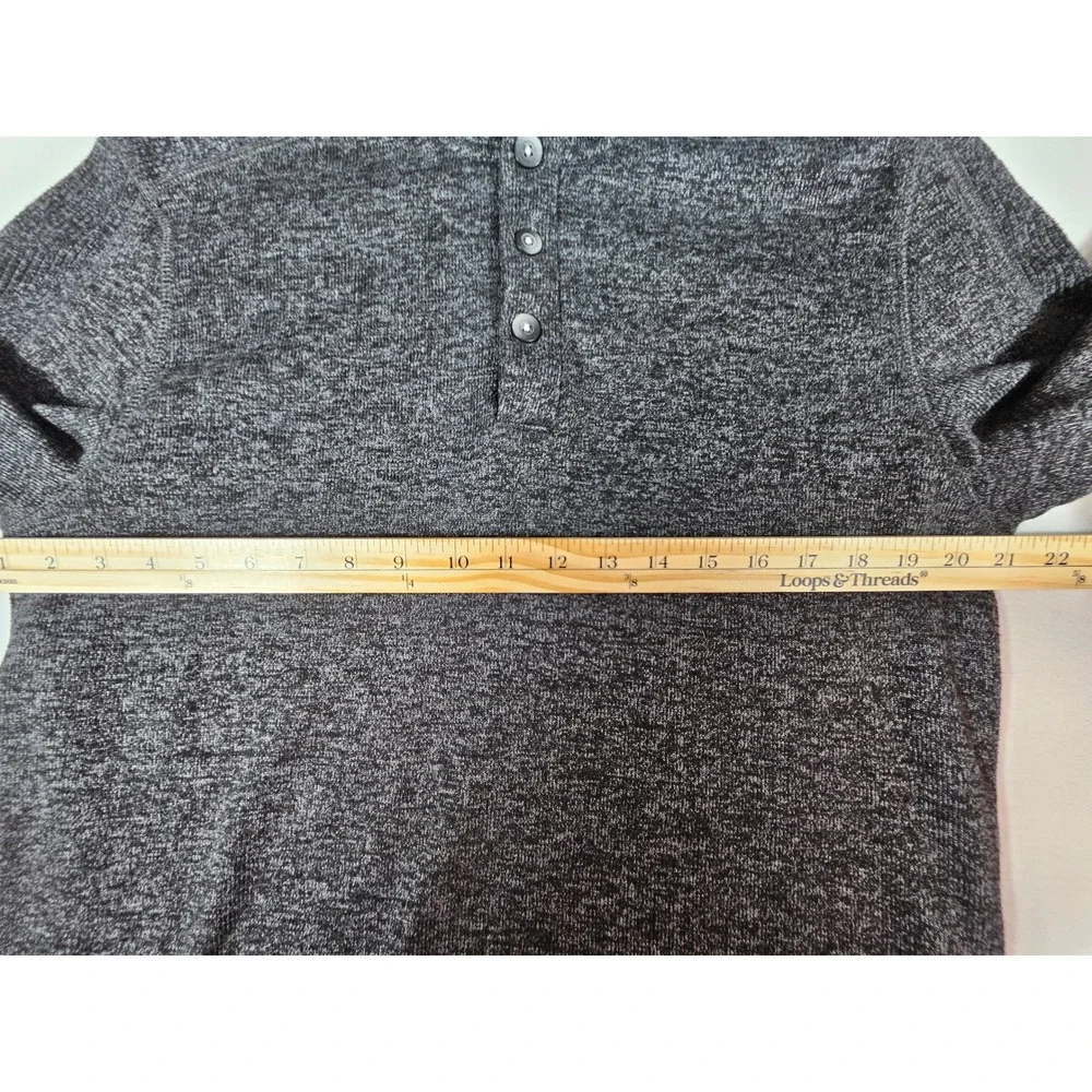 Van Heusen Flex Mens Large Gray Marled Mock‎ Neck Quarter Button Sweater 528520